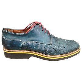 Autre Marque Botti Derbies Blue Braided Leather Men's Shoes Blue Green