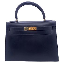 Hermès Kelly 28 en cuir noir et or Noir