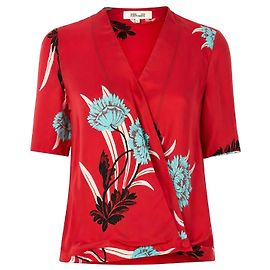 Diane Von Furstenberg Seidentop Blumenmuster Rot Rot Mehrfarben