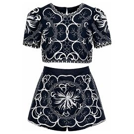 Autre Marque Conjunto de dos piezas Alice McCall bordado de lino y algodón Blanco Azul Marino Blanco Azul marino
