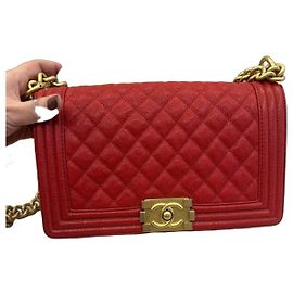 Chanel Sac Boy Flap Rouge en Cuir Caviar Rouge