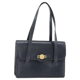 Sac à main Christian Dior en cuir doré et marine Auth ka3651 Doré Bleu Marine