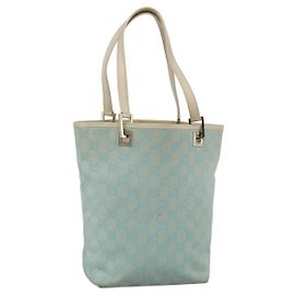 GUCCI GG Canvas Tote Bag Light Blue Gold Auth YKZ1004 Golden Light blue