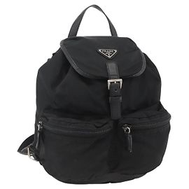 PRADA Backpack Nylon Black Silver Auth YKZ1112 Black Silvery