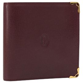 Cartier Cartera Must Line de cuero Burdeos Oro Auth YKZ1065A Dorado Burdeos