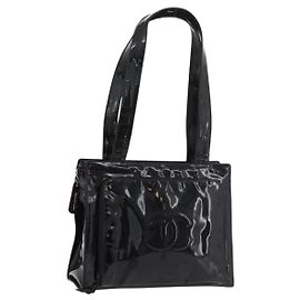 CHANEL COCO Bolsa Tote de cuero patentado Negro Oro CC Auth BAZ868 Negro Dorado