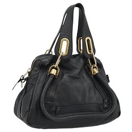 Chloé Chloe Paraty Hand Bag Leather 2way Black Gold Auth 174742 Black Golden