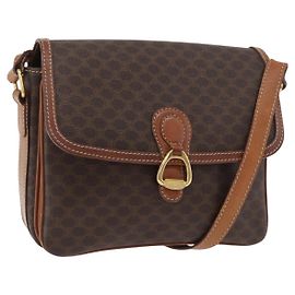 Céline Bolsa de Ombro em Lona Macadam CELINE em Couro PVC Marrom Dourado Auth ka3754 Marrom Dourado