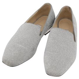 Jimmy Choo Pumps Leather 34 1/2 Silver Auth 174629A Silvery