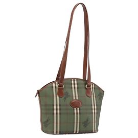 Burberrys Nova Check Tote Bag PVC Leather Green Gold Auth YKZ143 Golden Green