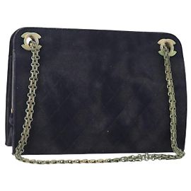 CHANEL Borsa a Mano Matelassé con Catena Cotone Blu Navy Oro CC Auth YKZ061 D'oro Blu navy