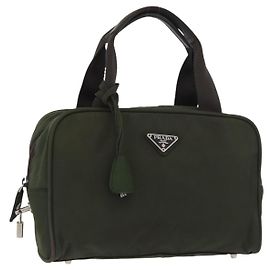 PRADA Handtasche Nylon Khaki Silber Auth ARZ822 Silber Khaki