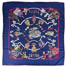 Lenço Hermès Carré 90 HELLO DOLLY Azul Multicor