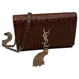 Yves Saint Laurent Saint Laurent Sac Kate Chain Cuir Embossé Crocodile Marron Marron