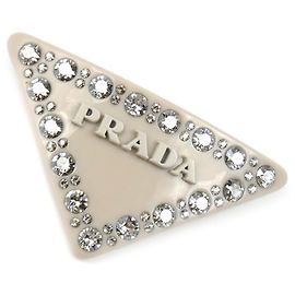 Prada Harz x Strass Dreieckslogo Haarspange Roh