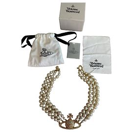Collier ras de cou Bas Relief à triple rang doré Vivienne Westwood Blanc Doré