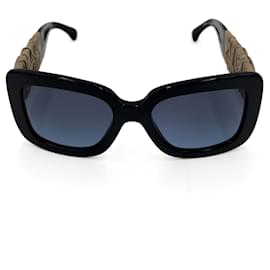 Chanel Quadratische Sonnenbrille aus Acetat und Kalbsleder in Bicolor Mehrfarben