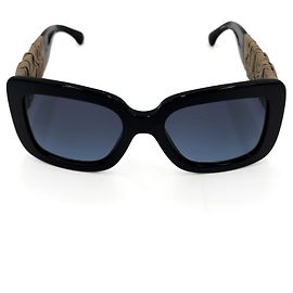 Chanel Óculos de sol quadrados em acetato e couro de bezerro bicolor Multicor
