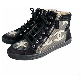 Chanel Tênis de lona Paris Dallas 38 estrelas e logotipo CC preto e branco Outro