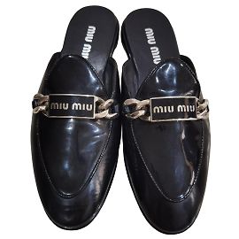 Miu Miu Patent Leather Flat Mules Black