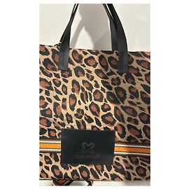 Autre Marque Codello - Leopard canvas and leather tote bag Brown Black Orange Leopard print