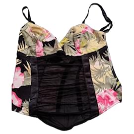 Autre Marque Bustier Floreale in Cotone ed Elastan Multicolore