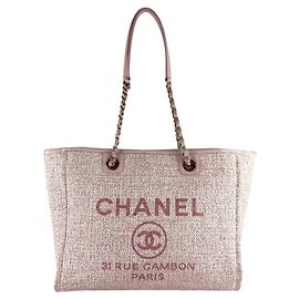 Borsa a Spalla Chanel Deauville MM in Tweed Rosa