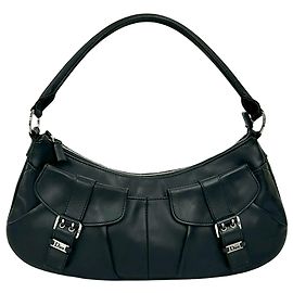 Bolsa de Ombro Street Chic em Couro de Bezerro Liso Preto Dior Preto