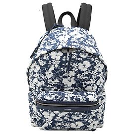 Mochila City de lona azul com flor de hibisco Saint Laurent Azul