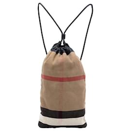 Burberry Brown Mega Check Canvas Drawstring Backpack Brown Light brown