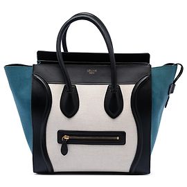 Céline Celine Mini Tote de Viagem Tricolor em Lona e Couro Branco Branco