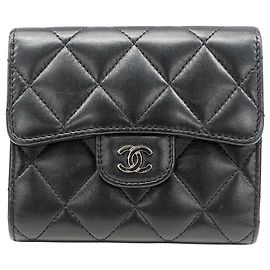 Chanel Black Matelassé Lambskin Trifold Wallet Black
