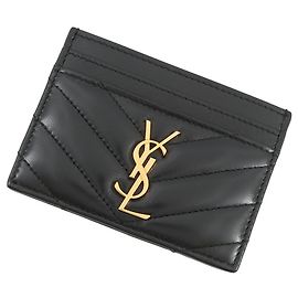 Yves Saint Laurent Black Lambskin Business Card Case Black