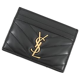 Étui à cartes de visite en agneau noir Yves Saint Laurent Noir