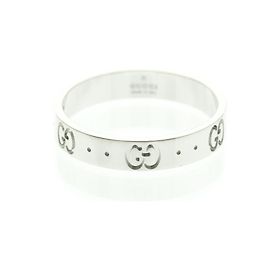 Gucci Icon 18K White Gold Band Ring Silvery