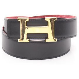 Hermès Hermes Constance H-belt Reversible Leather Belt for Men Black Red