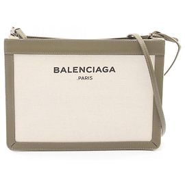 Bolsa de ombro em lona e couro Balenciaga caqui e branco Branco Caqui