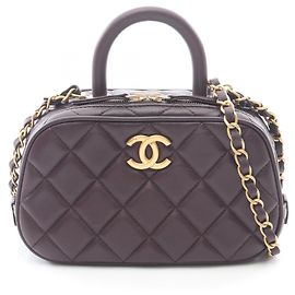 Bolsa Bowling Mini Matelassé Chanel Marrom