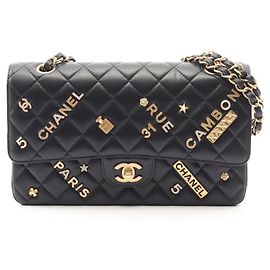 Bolsa de Ombro Chanel Matelassé Double Flap Icon Charm Preto