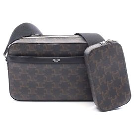 Céline Celine Triomphe Messenger Bag PVC Leather Black