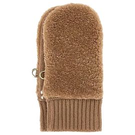 Miu Miu Wool Cashmere Shearling Mittens Brown