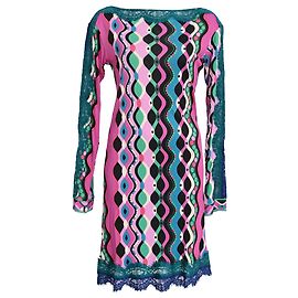 Vestido Mini Estampado em Viscose Multicolor com Detalhes em Renda Emilio Pucci Multicor