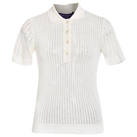 Pull Polo en Coton Blanc à Tricot Pointelle Ralph Lauren Blanc Écru