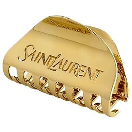 Saint Laurent Prendedor de cabelo metálico em forma de meia-lua com logotipo assinado em dourado Dourado Metálico