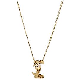 Saint Laurent Cassandra Ring Pendant Chain Necklace Gold Golden Metallic