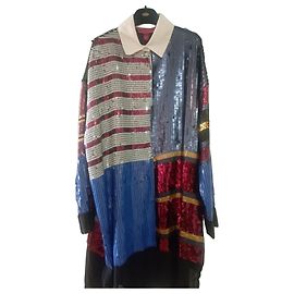 Autre Marque Langärmliges Kleid mit Patchwork-Pailletten Schwarz Rot Blau Mehrfarben Golden Grün