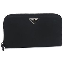 Prada Schwarze Nylon Lange Geldbörse Schwarz