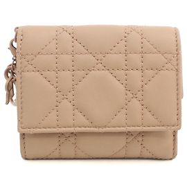 Christian Dior Beige Leather Tri-fold Wallet Beige