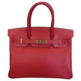 Bolsa Hermès Birkin Vermelha Ardennes com Ferragens Douradas 30 Vermelho