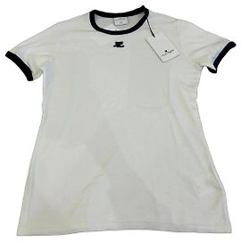 Courreges T-shirt Courrèges à bord contrasté en coton blanc Blanc
